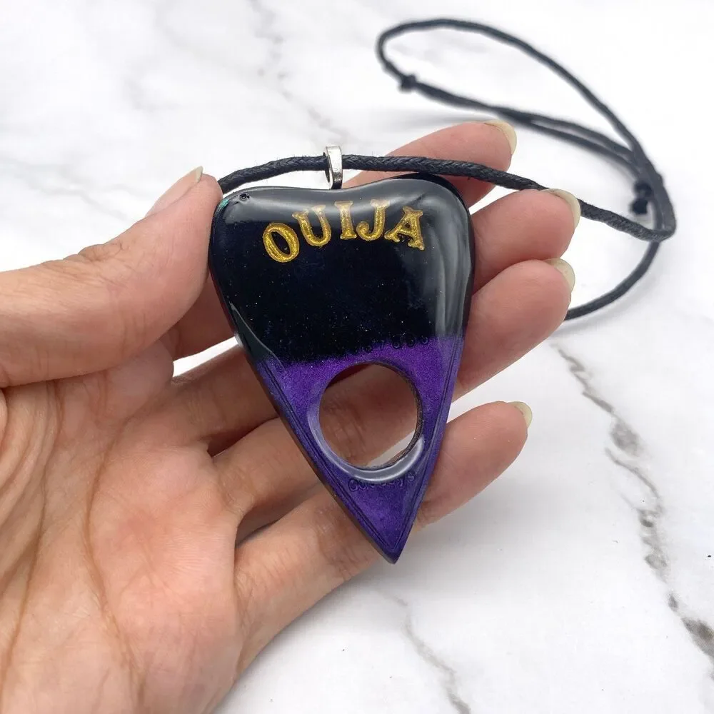 Black Purple Chrome Dipped Ouija Planchette Necklace